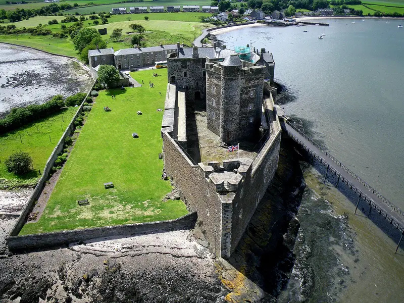 Blackness Castle: Kite aerial photo of Blackness Castle, Blackness, Scotland. The castle was built in the 1440s on a promontory projecting north into the Firth of Forth.