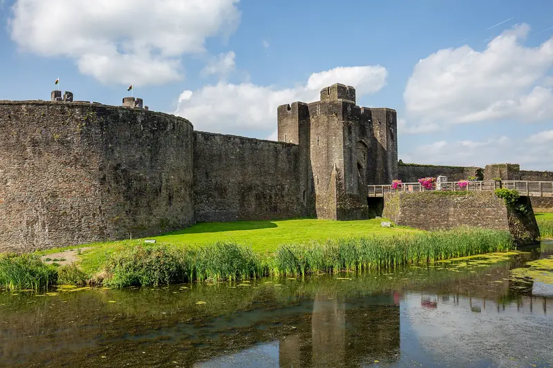 Caerphilly Castle: A view of Caerphilly Castle east gate in September 2021.