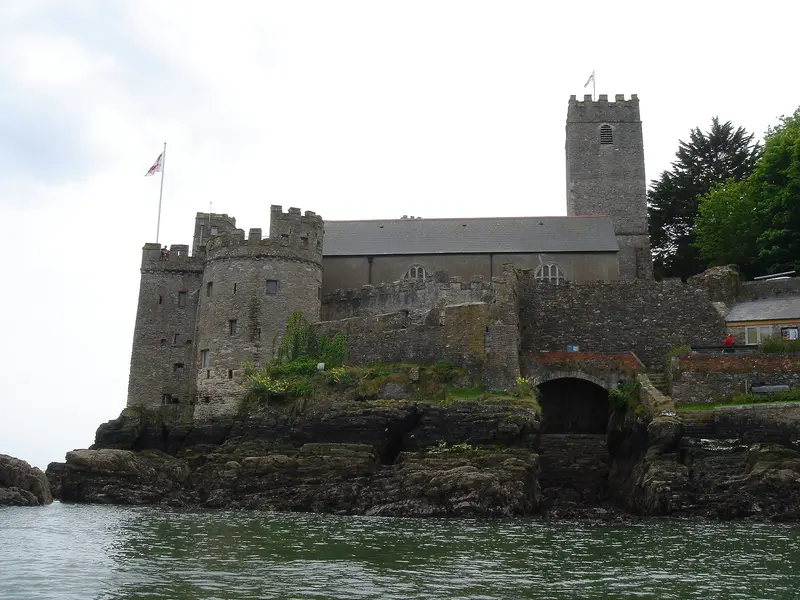 Dartmouth Castle: Dartmouth Castle, Dartmouth, Devon, UK - with church
