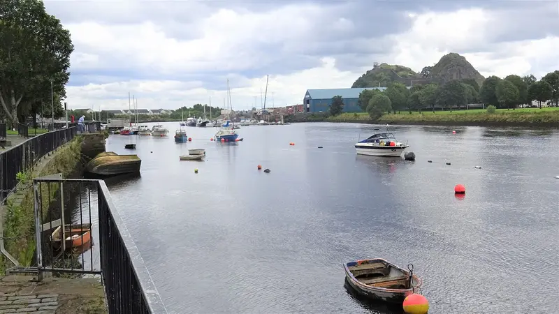 Dumbarton Castle: Dumbarton Castle and River Leven from Dumbarton river front.