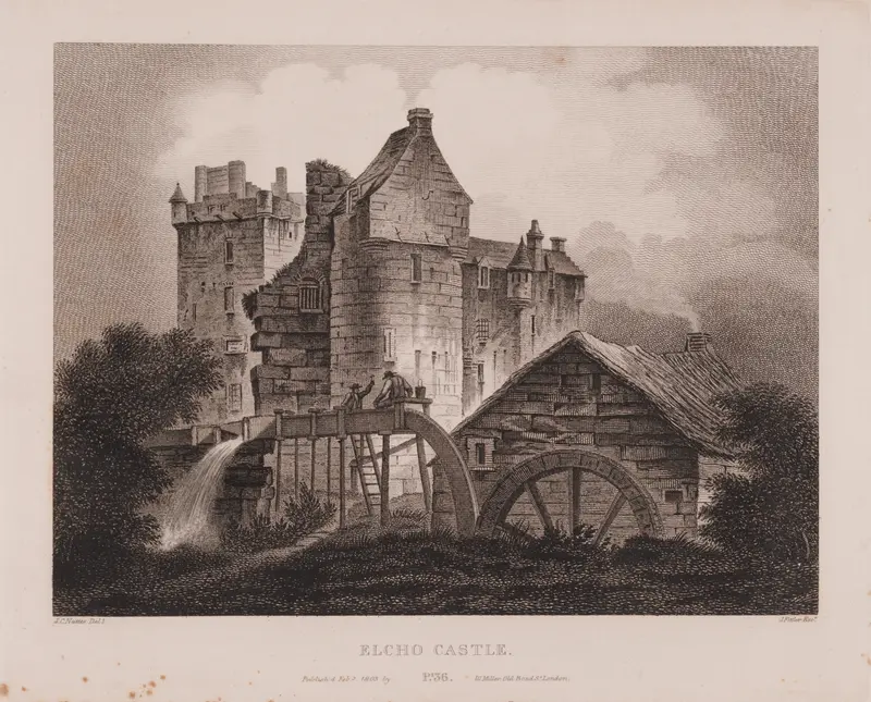 Elcho Castle: Plate XXXVI/b - John Claude Nattes made drawings of suitable scenes on the spot; etchings are by James Fittler.
