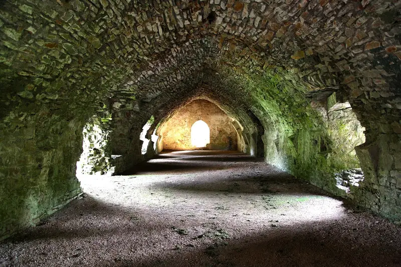 Lamphey Bishop's Palace: Undercroft at Lamphey Bishop's Palace, September 2003