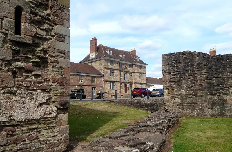 Monmouth Castle: View of the Regimental Museum in Monmouth between the ruined walls of the castle.