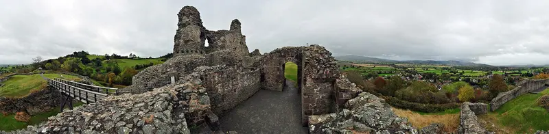 Montgomery Castle: 360° panorama of Montgomery and the Montgomery Castle , Wales. This panorama shows the castle overlooking the town as well as views of the Welsh countryside as s