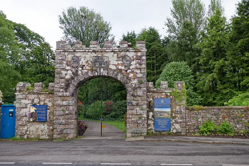 Muncaster Castle: Muncaster: Entrance gateway and walls to north of Muncaster Castle
