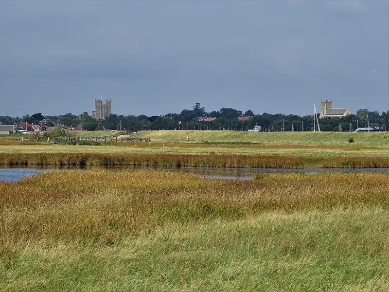 Orford Castle: Looking back to Orford from Orford Ness