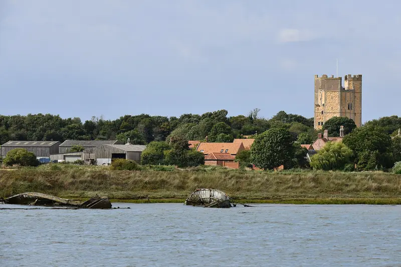 Orford Castle: Orford Boat Trip: Boats left in the river to rot