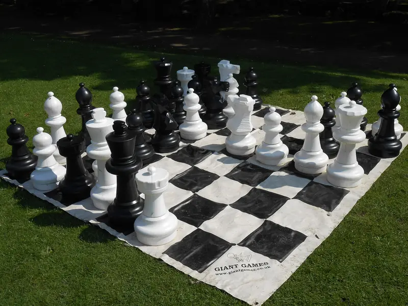 Pontefract Castle: Giant chess set at Pontefract Castle, West Yorkshire, England.