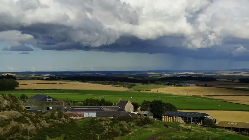 Smailholm Tower: Smailholm Tower near Kelso - View to Sandyknowe Farm