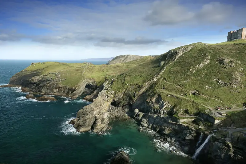 Tintagel Castle: Standing on the island part of Tintagel Castle looking north-east towards the Bristol Channel
