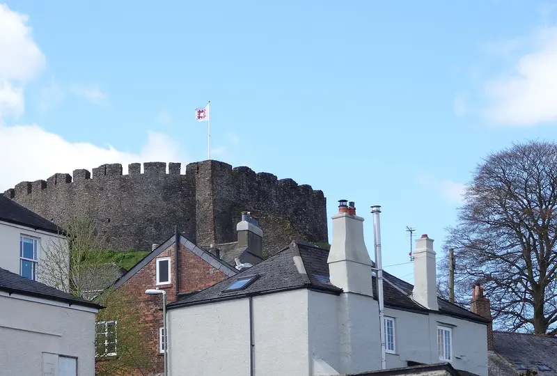 Totnes Castle: From Alexandra Terrace, looking across North Street car park.
